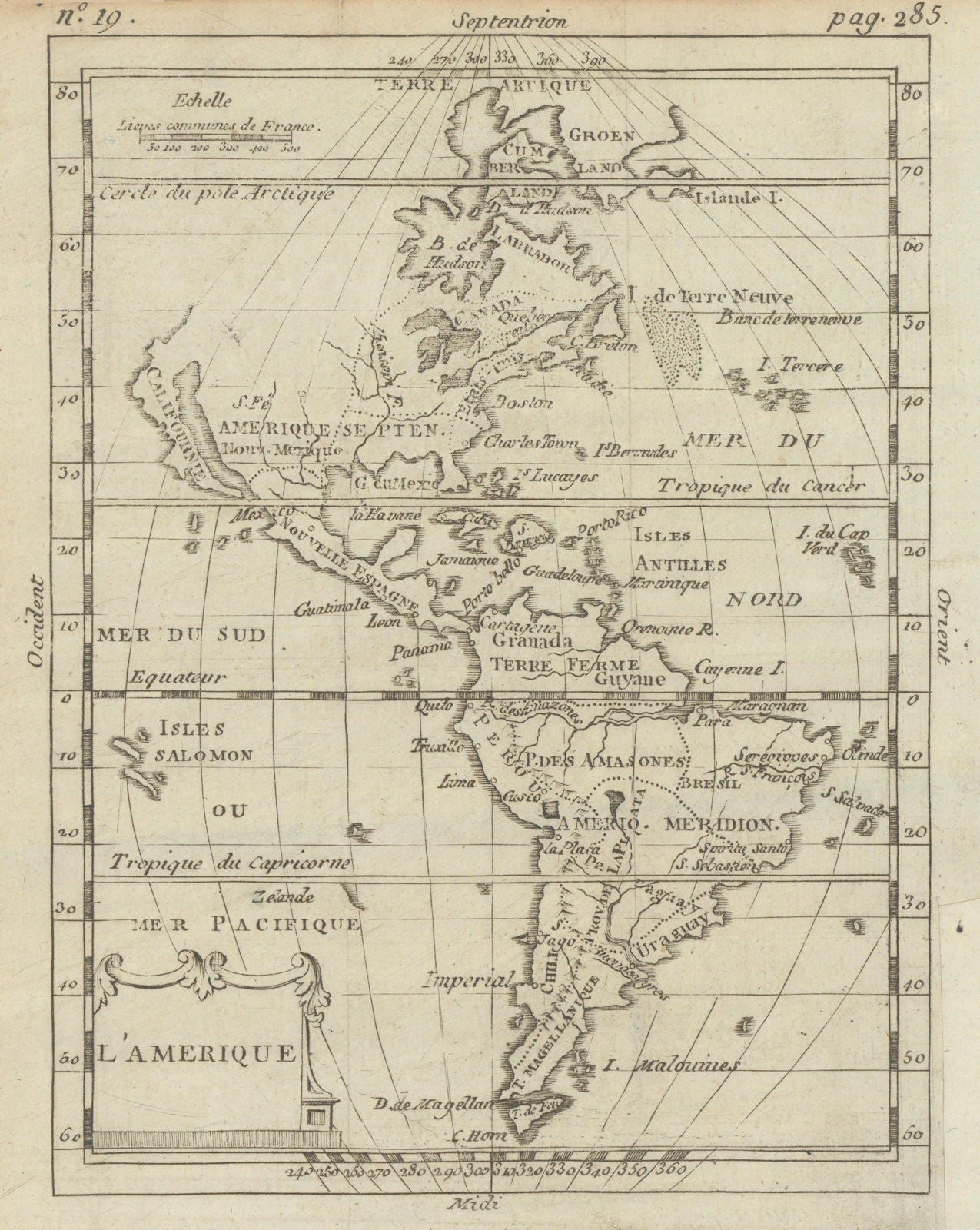 L' Amerique. North & South America. BUFFIER c1818 old antique map plan chart